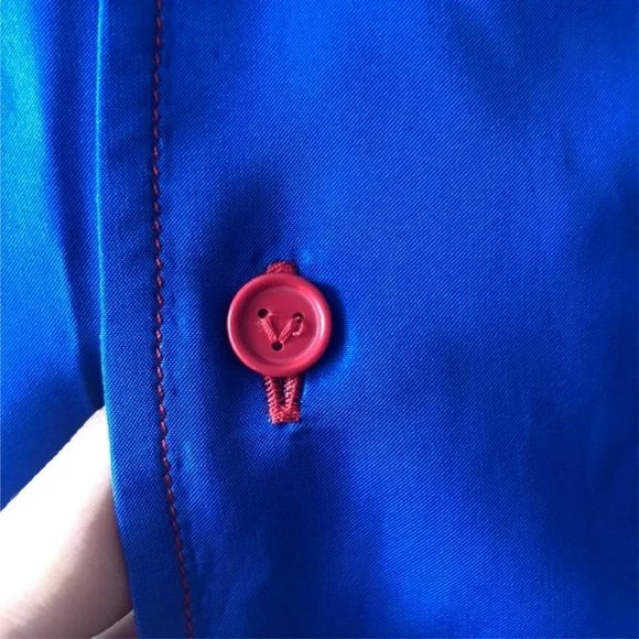 Bottega Veneta Mushroom Print Button Down Short Sleeve Shirt in Blue/Red Size 46 - Picture 13 of 16